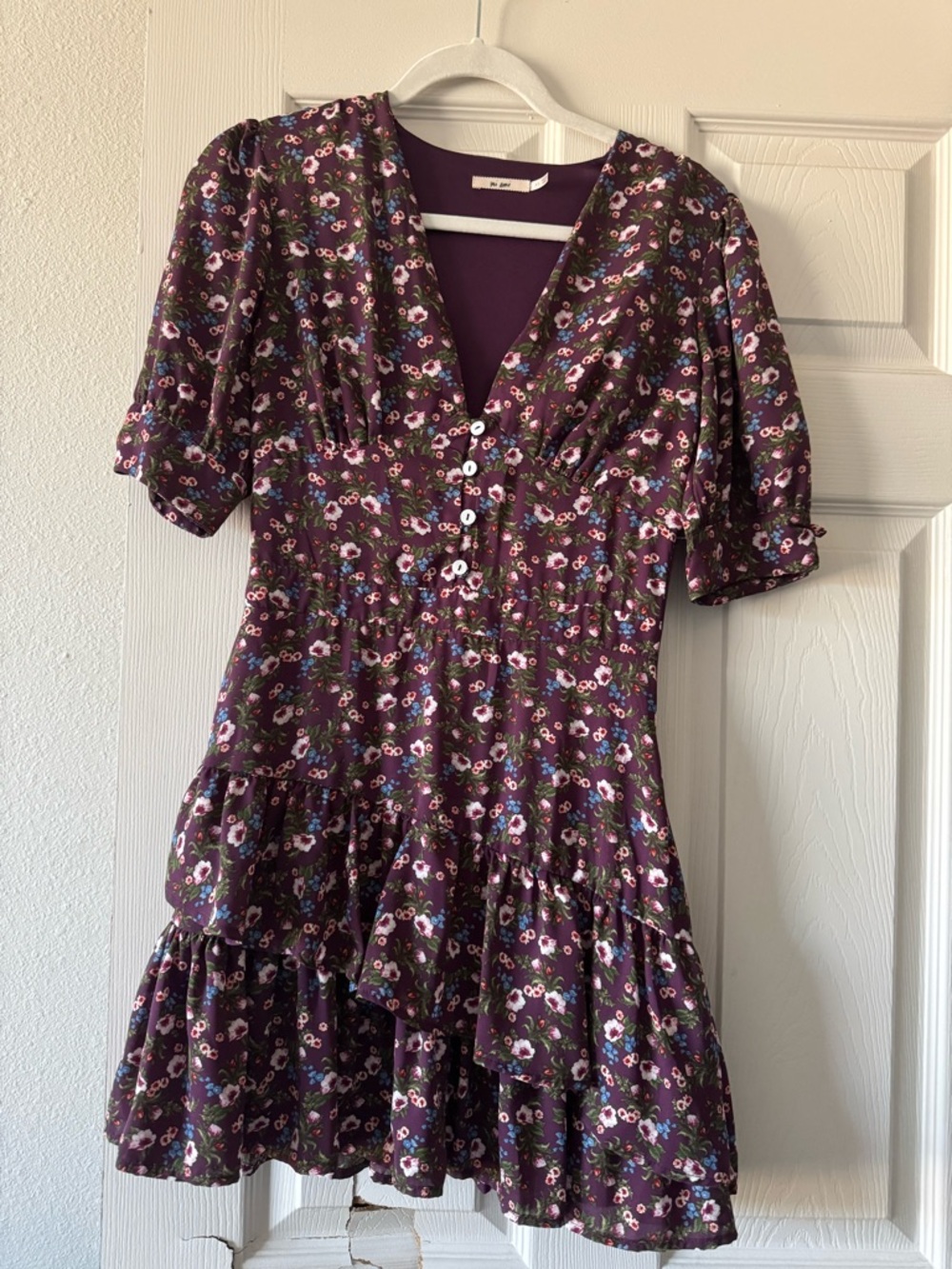miami Plum Floral V-Neck Tiered Mini Dress
